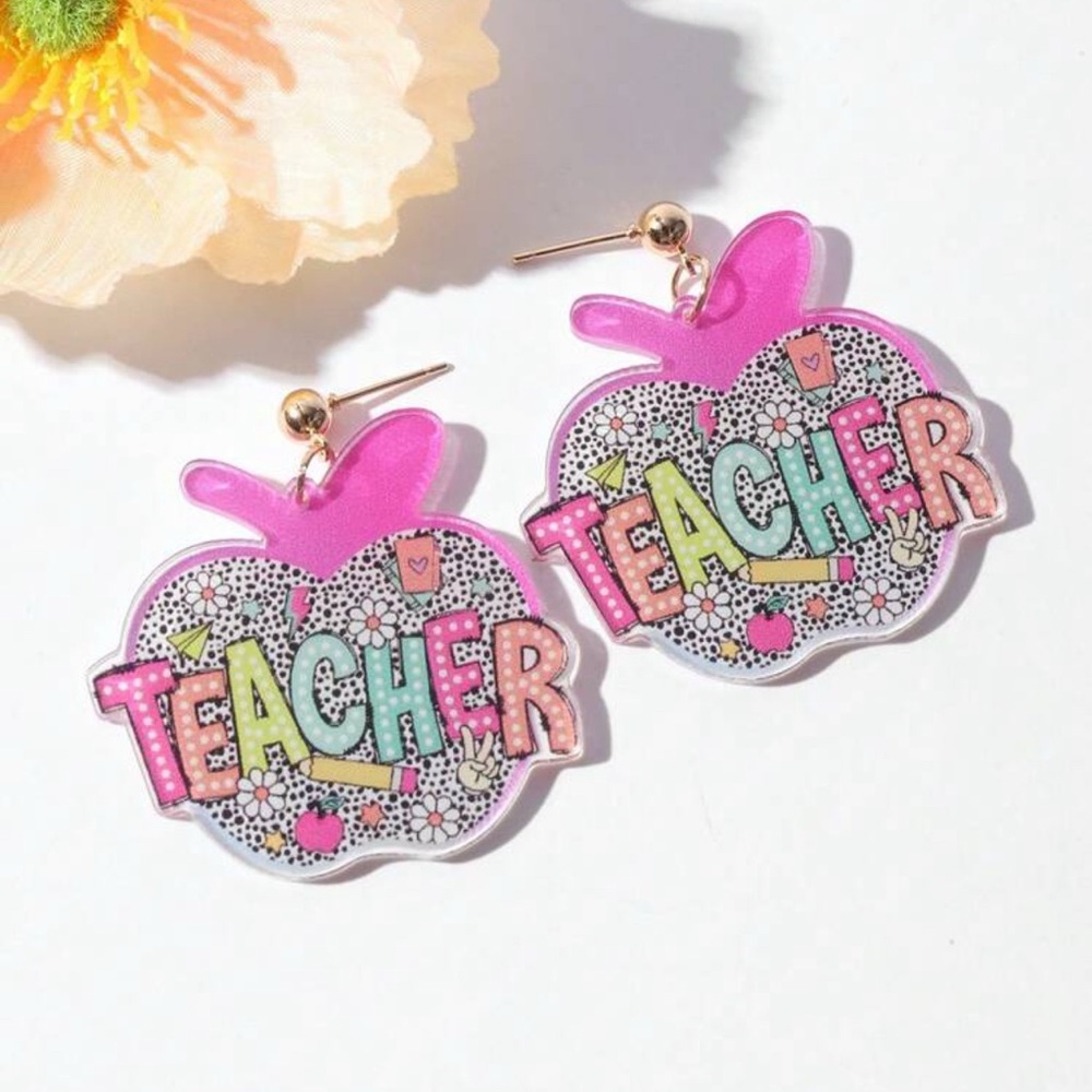 Pink and Multicolor Teacher Earrings